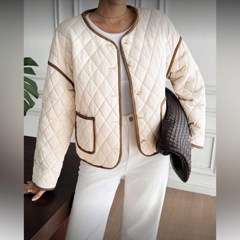 Women's Cream Quilted Jacket - Picture 7 of 8